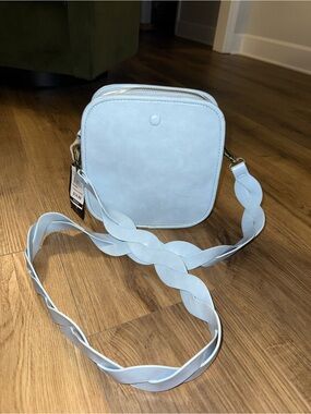 Women's Light Blue Square Crossbody Bag with Braided Strap